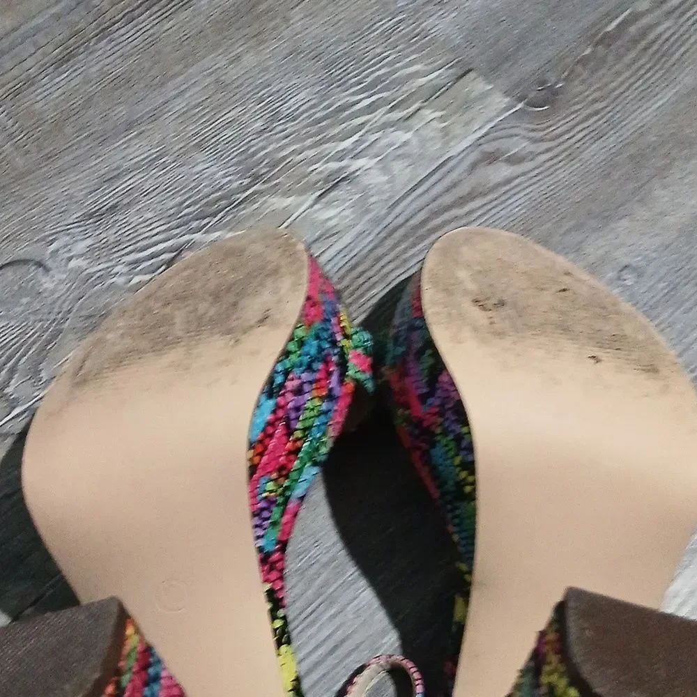 Liliana multicolor rainbow block heeled strappy shoes Sz 10 EUC